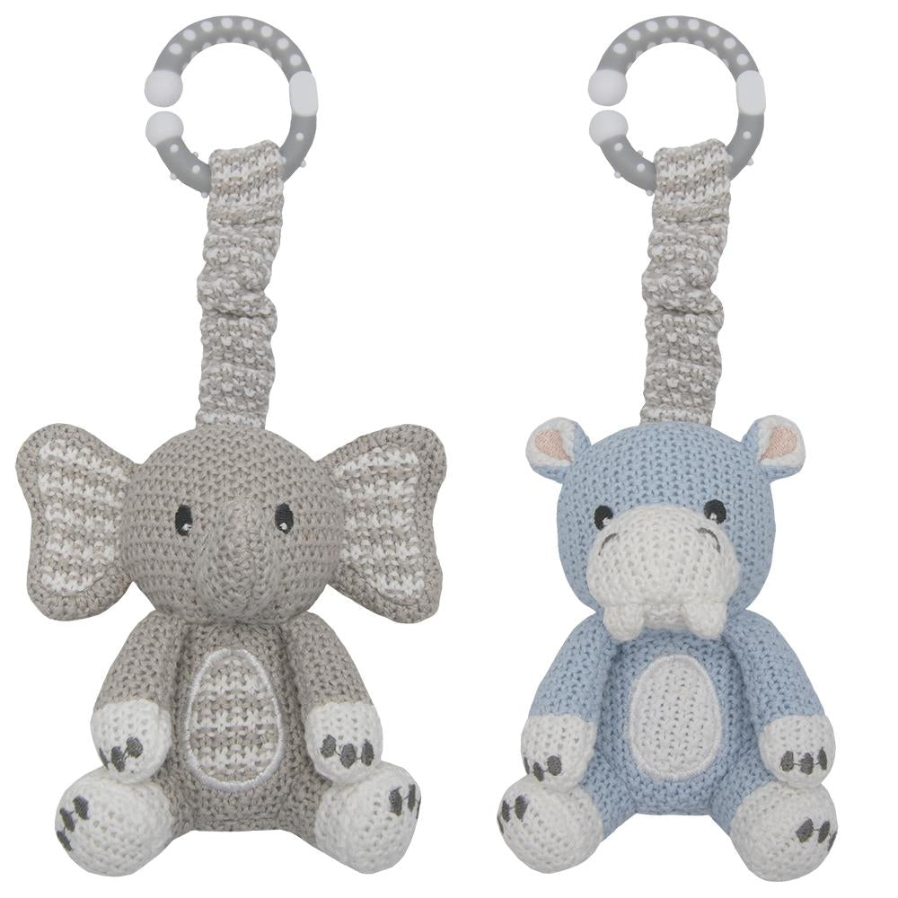 Living Textiles Stroller Toy 2pk Elephant & Hippo
