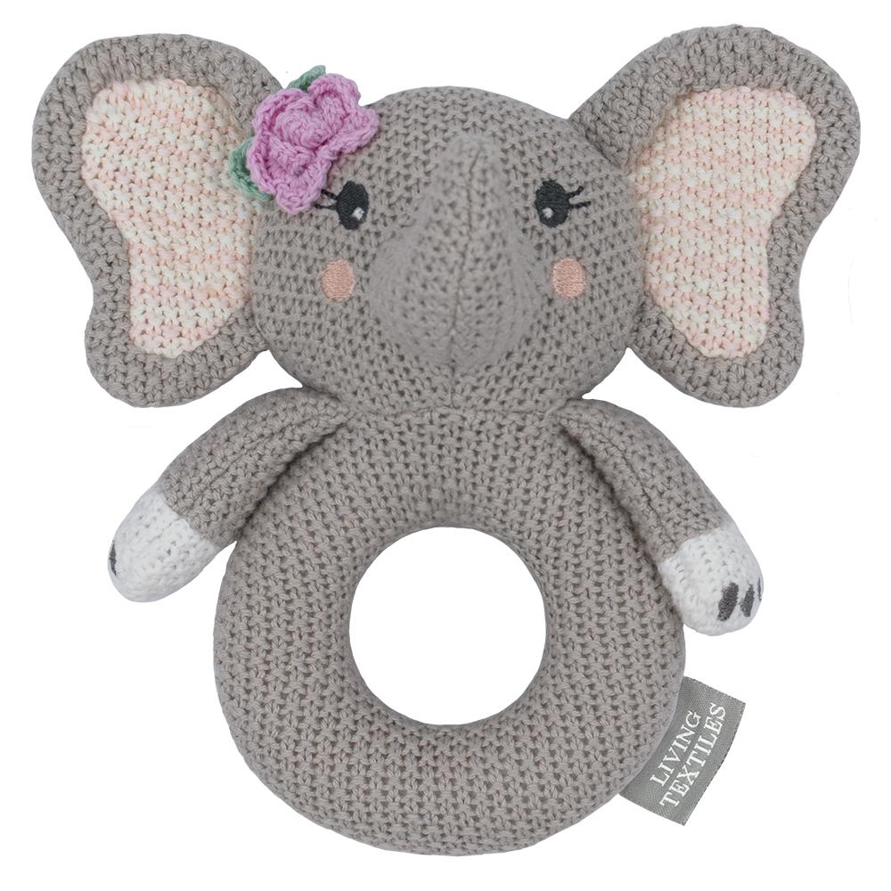 Living Textiles Whimsical Knitted Ring Rattle - Ella the Elephant