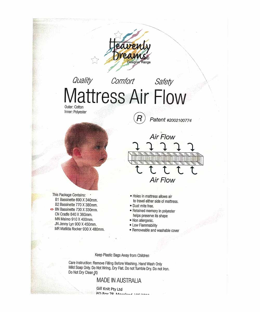 Heavenly Dreams Bassinet Airflow Deluxe Mattress 73x33x10cm