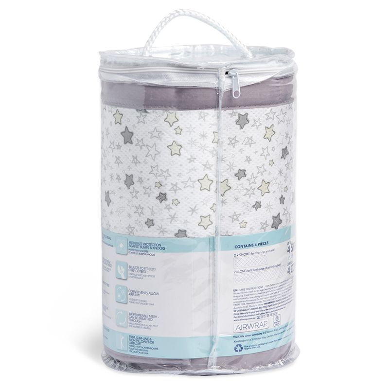 Airwrap Cot Liner Muslin 4 sides - Starry Night Grey
