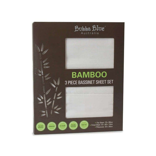 Bubba Blue White Bamboo 3 pce Bassinet Sheet Set