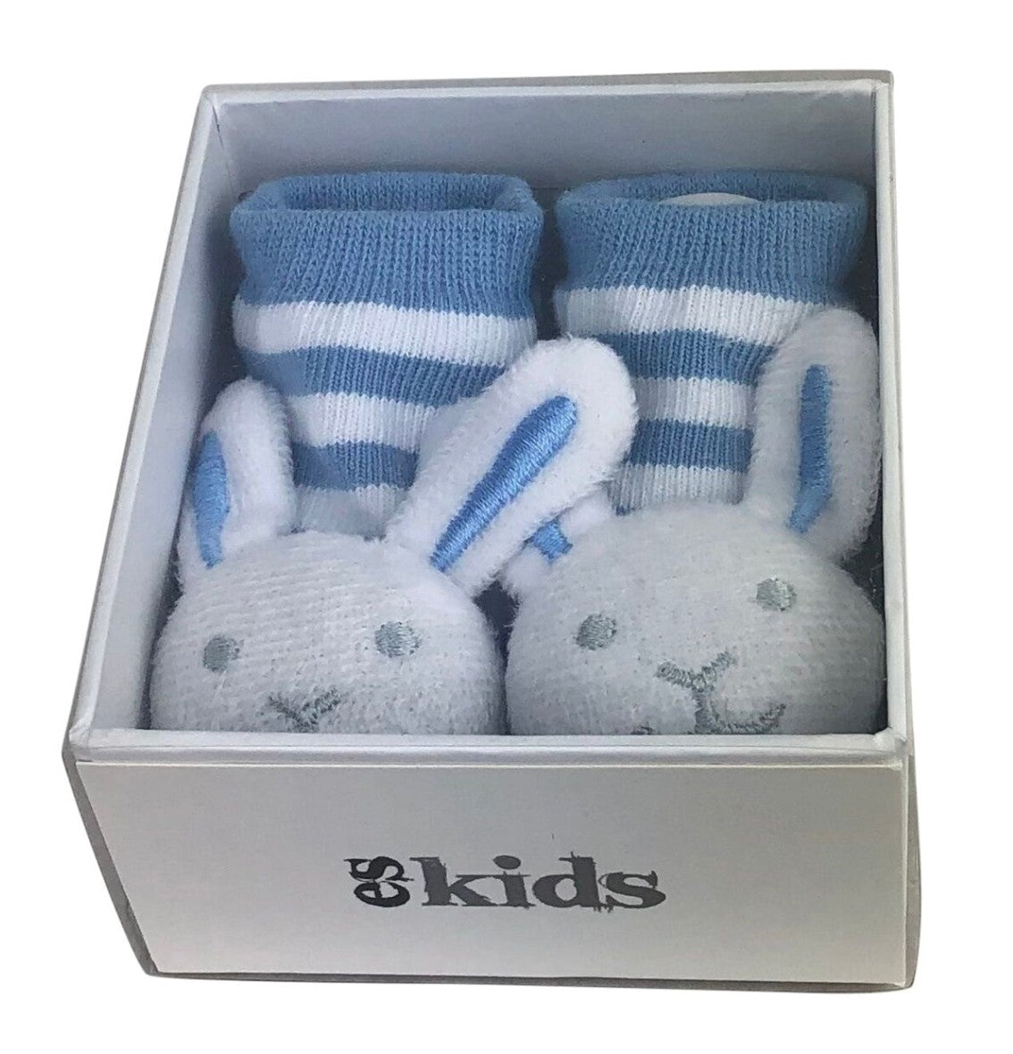 es kids Bunny Socks with Rattles - Blue Stripe