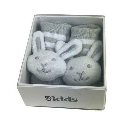 es kids Bunny Socks with Rattles - Grey Stripe