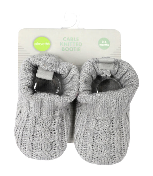 Playette Cable Knitted Bootie Grey - 0-6 mths