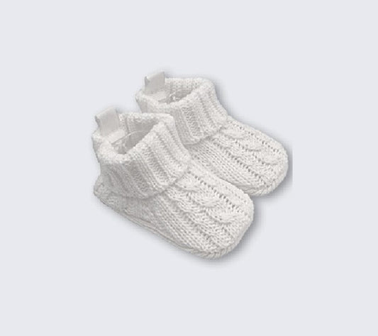 Playette Cable Knitted Bootie White - 0-6 mths