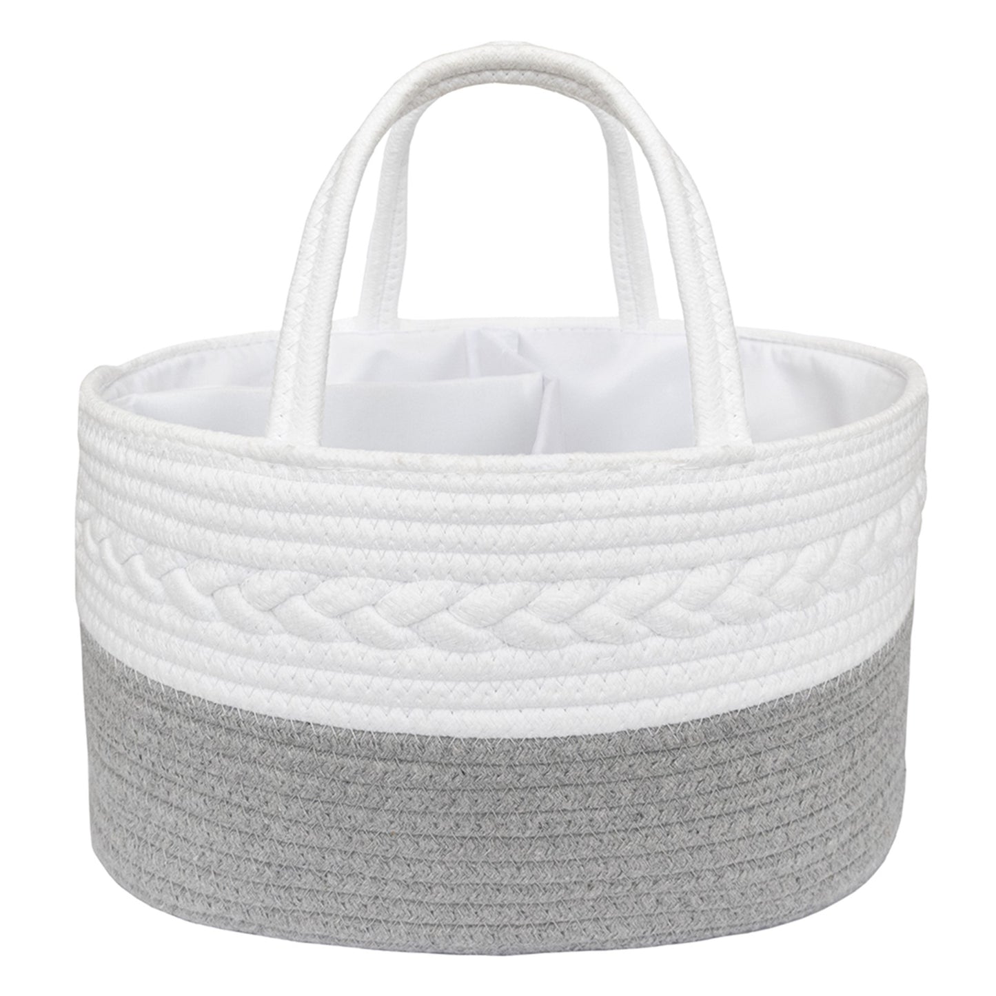 Living Textiles Cotton Rope Nappy Caddy - Grey/White