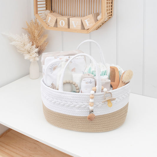 Living Textiles Cotton Rope Nappy Caddy - Natural/White