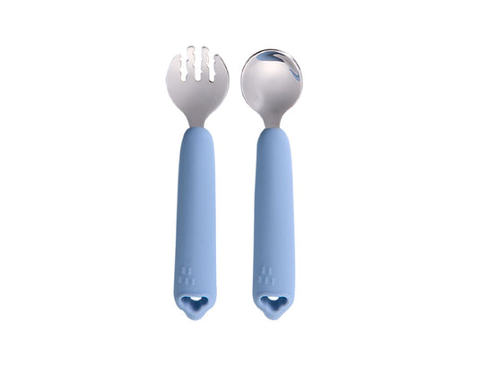 Cherub Baby Silicone & Steel Cutlery Set - Cerulean