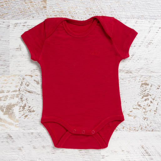Merino Baby Short Sleeve Bodysuit - Red