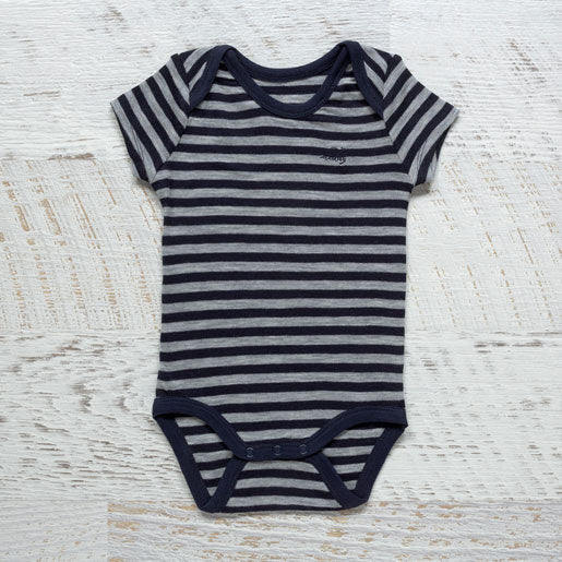 Merino Baby Short Sleeve Bodysuit - Navy Stripe