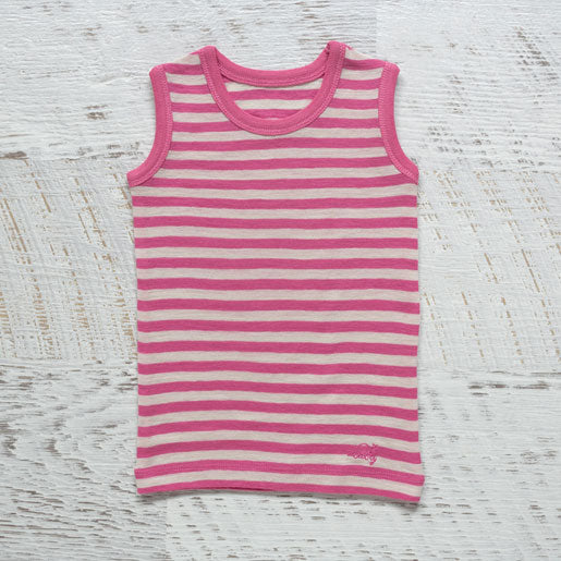 Merino Baby Singlet - Pink Stripe