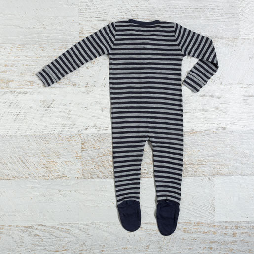 Merino Baby Zip Onesie - Navy Stripe