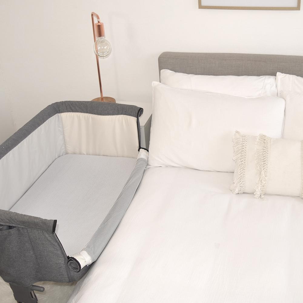 Living Textiles Cradle/Co Sleeper Fitted Sheet 2 Pk Jersey - Grey Stripe/Melange