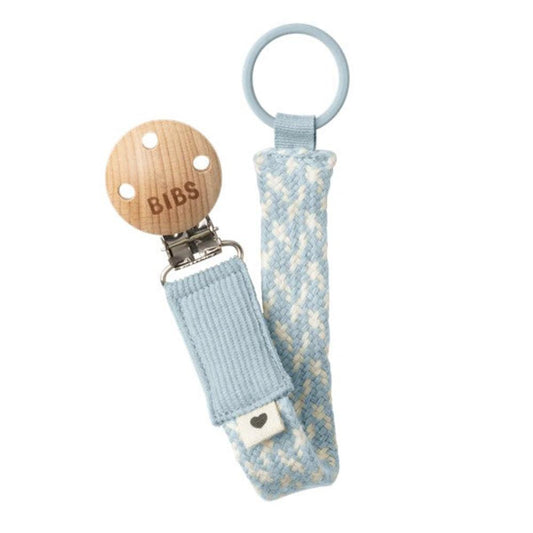 Bibs Paci Braid Baby Blue/Ivory