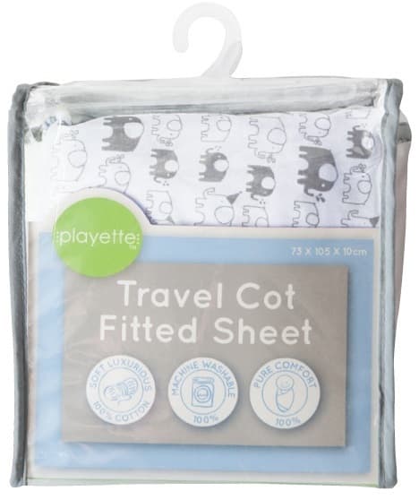 Playette Travel Cot Fitted Sheet - White Elephants