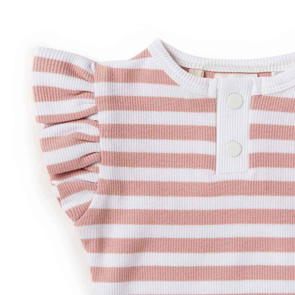 Snuggle Hunny Kids Rose Milk Stripe Short Sleeve Organic Bodysuit