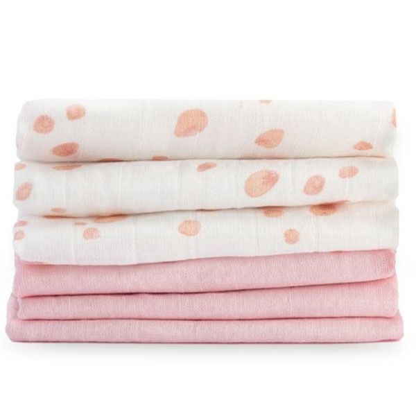 Little Bamboo Muslin Wash Cloths 6 Pk - Dusky Pink