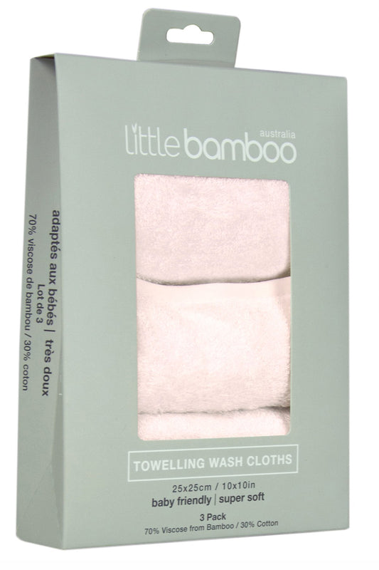 Little Bamboo Towelling Wash Cloths 3 Pk - Dusty Pink