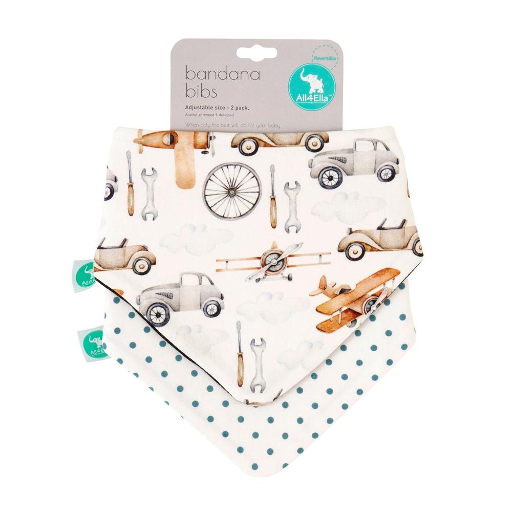 All4Ella Reversible Bandana Bibs - 2 pk - Vehicles